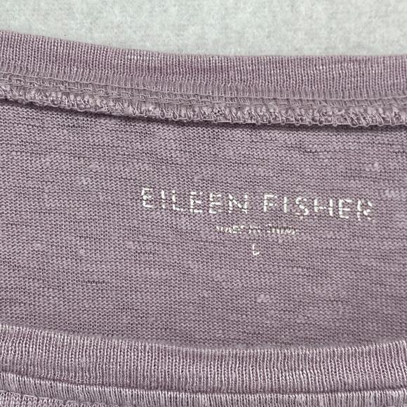 EILEEN FISHER Top L Slub Linen Jersey Oversized Round Neck Long Sleeve Purple - Picture 5 of 13